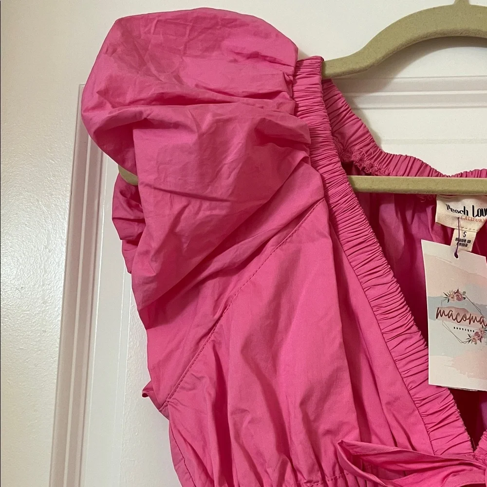 Peach Love California Bubble Hem Hot Pink Ruffle Tie-Front Mini Dress - Picture 5 of 12